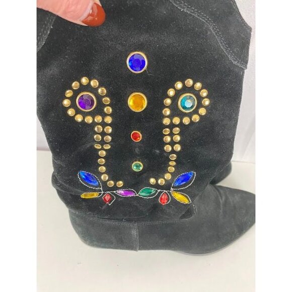 AJ Valenci Studded  80's Black Suede Cowboy Boots Women's 9M. - Picture 2 of 9